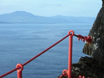 Scenic view of sea and mountains against sky