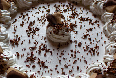 High angle view of chocolate cake in plate