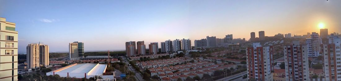 High angle view of cityscape against sky