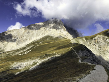 Mountain hiking trail in gran sasso national park