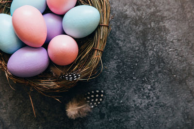High angle view of easter eggs