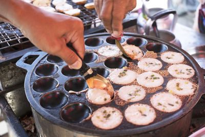 High angle view of person preparing food