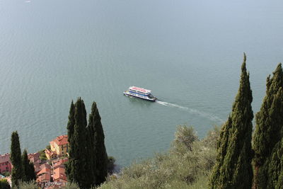 High angle view of ship in sea