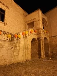 Low angle view of historical building at night