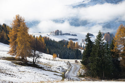 Panoramic view of snowcapped mountains against sky during winter