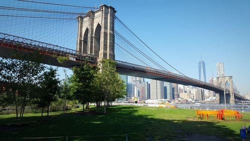 Low angle view of brooklyn bridge