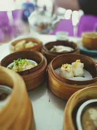 Close-up of served food on table