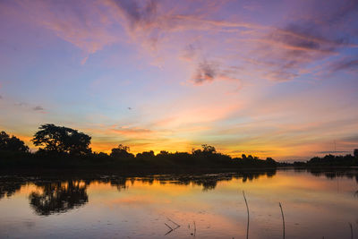 Scenic view of lake against sky during sunset