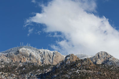 Low angle view of snowcapped mountain against sky