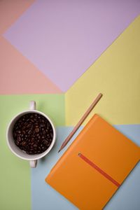 High angle view of coffee on table