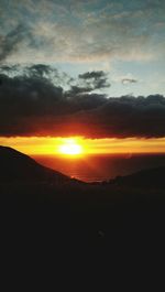 Scenic view of silhouette landscape against sky at sunset