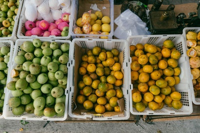 High angle view of fruits for sale in market