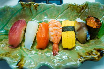 High angle view of fish in plate