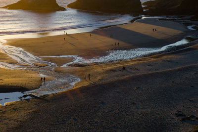 High angle view of beach during sunset