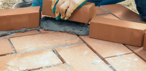 High angle view of man working on floor