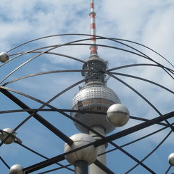 Low angle view of television tower against sky