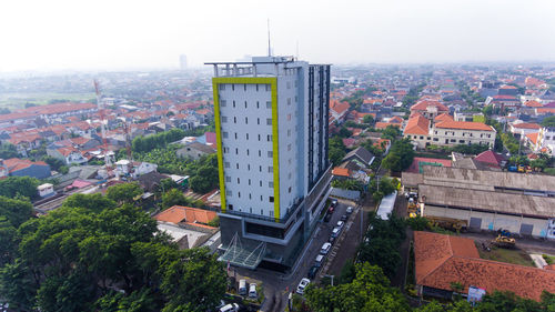 High angle view of buildings in city