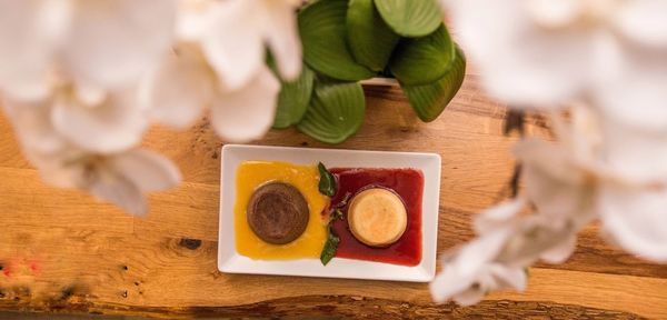 High angle view of food on table