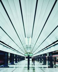 Illuminated ceiling of railroad station