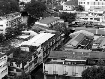 High angle view of buildings in city