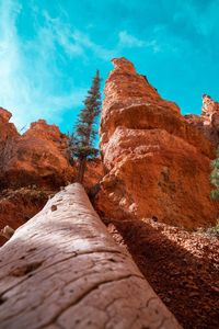 Low angle view of rock formations against sky