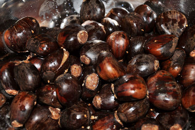 Close-up of bowl full of roasted chestnut, typical of christmas dinner in brazil.