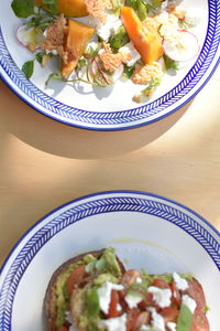 High angle view of meal served on table