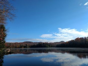 Scenic view of lake against blue sky