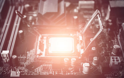 High angle view of machine part