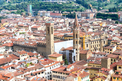 High angle view of brown roof buildings in italian town