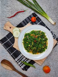 High angle view of vegetables in bowl on table