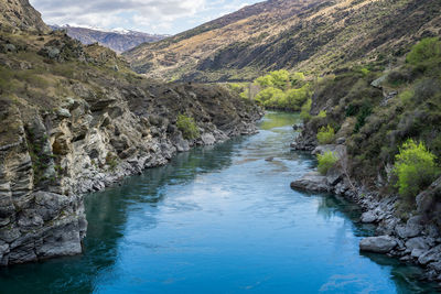 Beautiful blue river and canyon in new zealand.