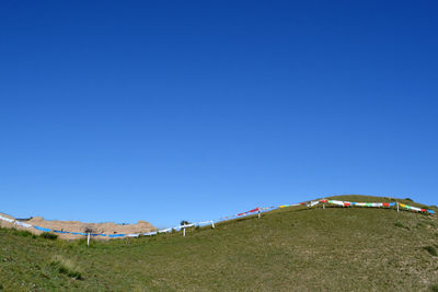 Scenic view of land against clear blue sky