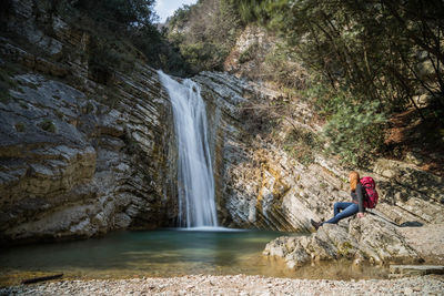 Scenic view of waterfall in forest