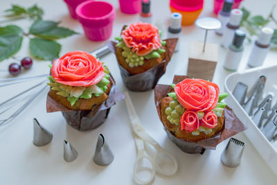 High angle view of cake on table