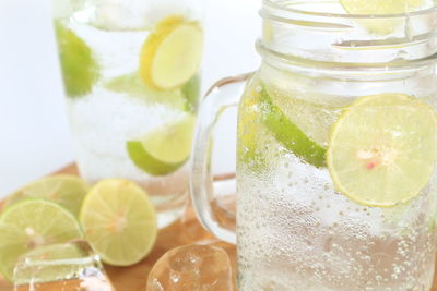 Close-up of drink in glass jar