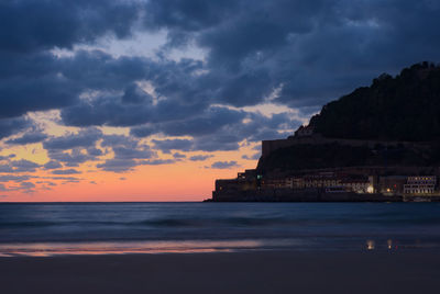 Scenic view of sea against dramatic sky