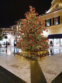 Illuminated christmas tree in city at night