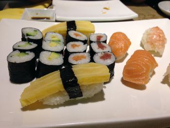 High angle view of sushi in plate