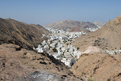 Panoramic view of mountains against clear sky