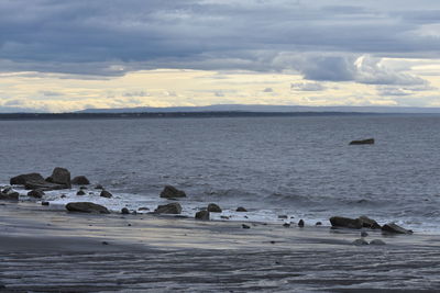 Scenic view of sea against sky during winter