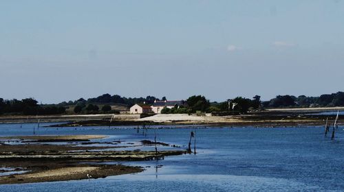 Scenic view of sea against clear sky