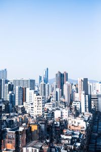 High angle view of cityscape against clear sky