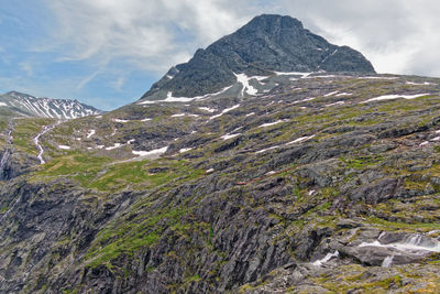 Scenic view of mountains against cloudy sky