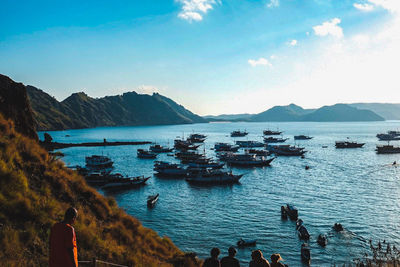 Scenic view of bay against sky