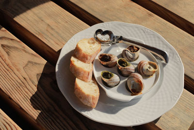 High angle view of dessert in plate on table