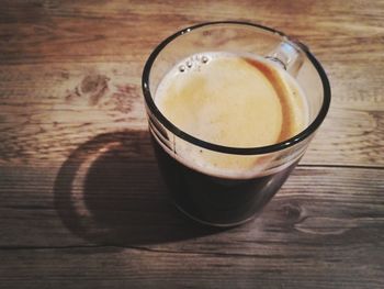 High angle view of drink on table