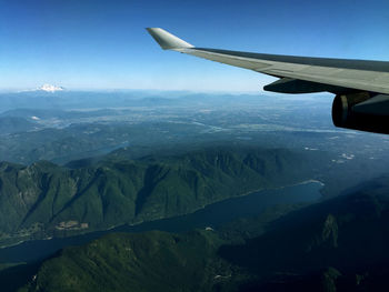 Aerial view of landscape and mountains against sky