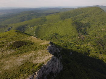 High angle view of land against sky