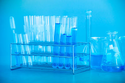 Blue chemical in container at laboratory